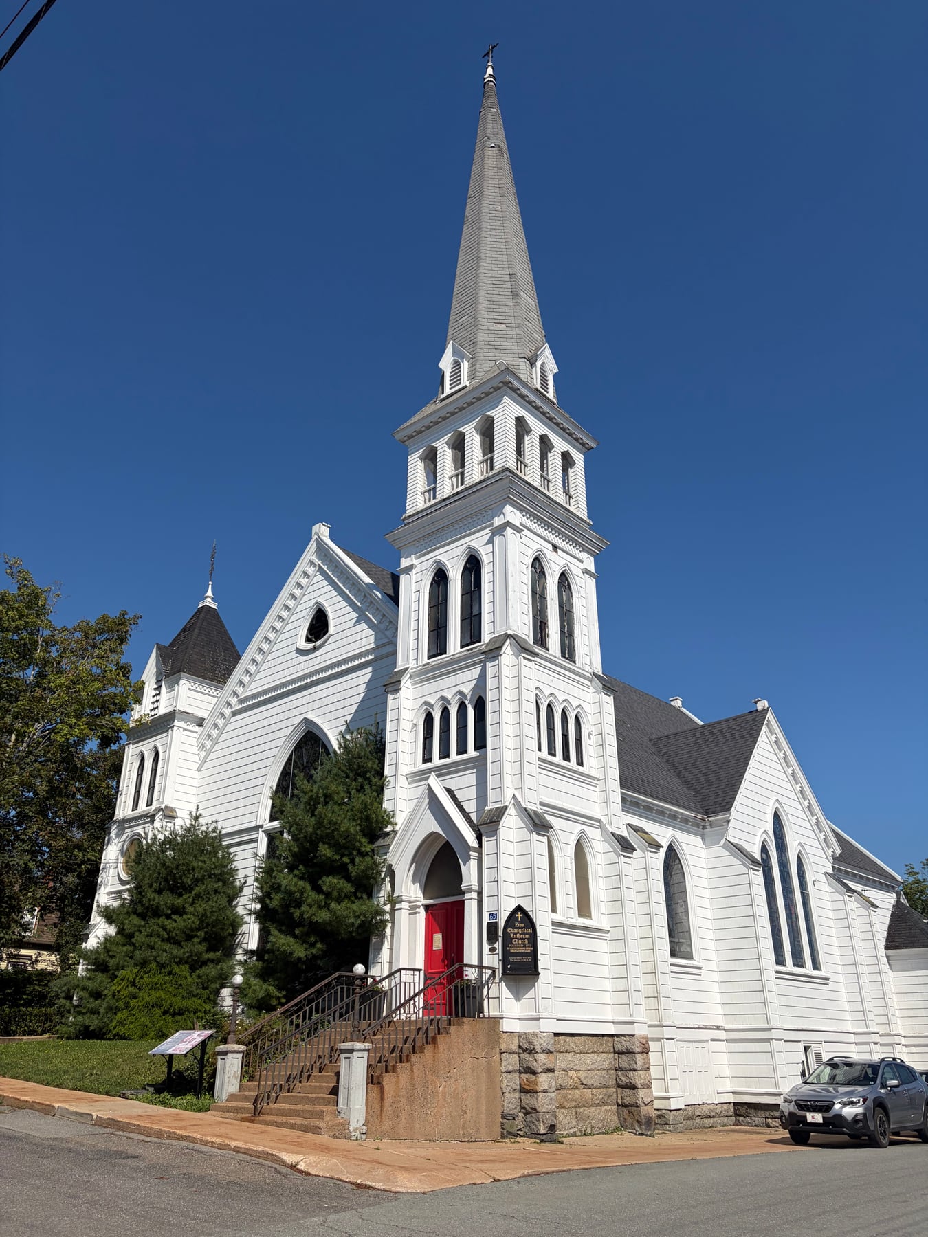 Zion Evangelical Lutheran Church. Visitor view of this Lunenburg landmark.
